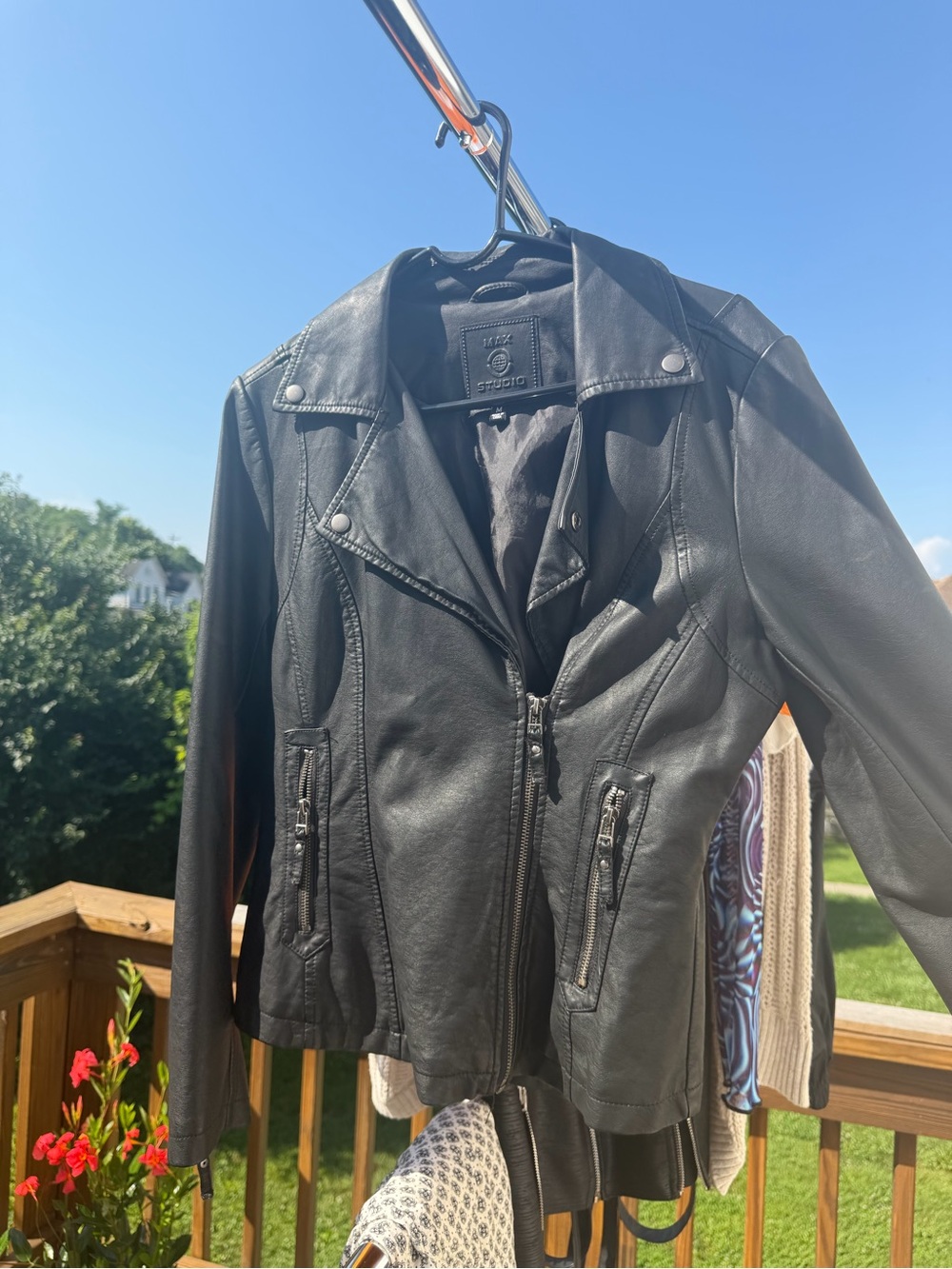 Max Studio Black Faux Leather Moto Jacket